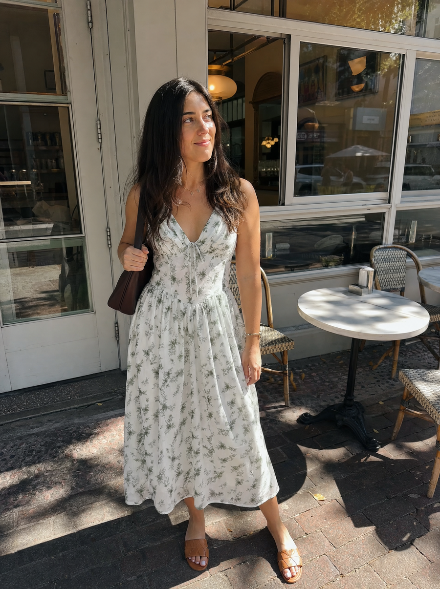 Cassiopeia Corset Style V Neck Midi Sundress