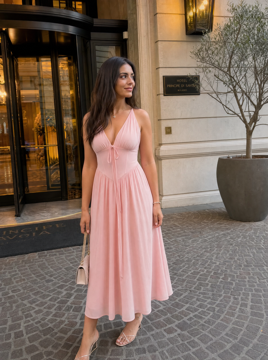 Cassiopeia Corset Style V Neck Midi Sundress
