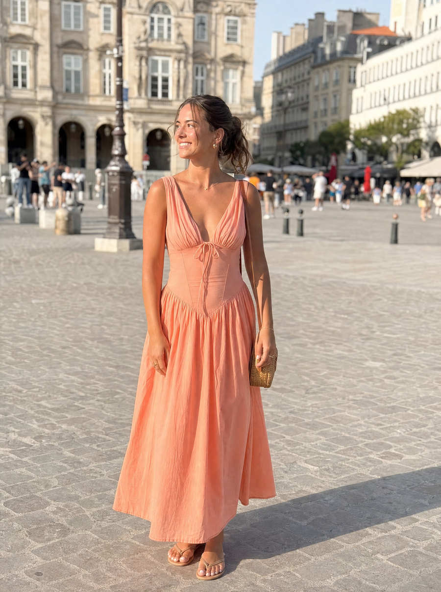 Cassiopeia Corset Style V Neck Midi Sundress