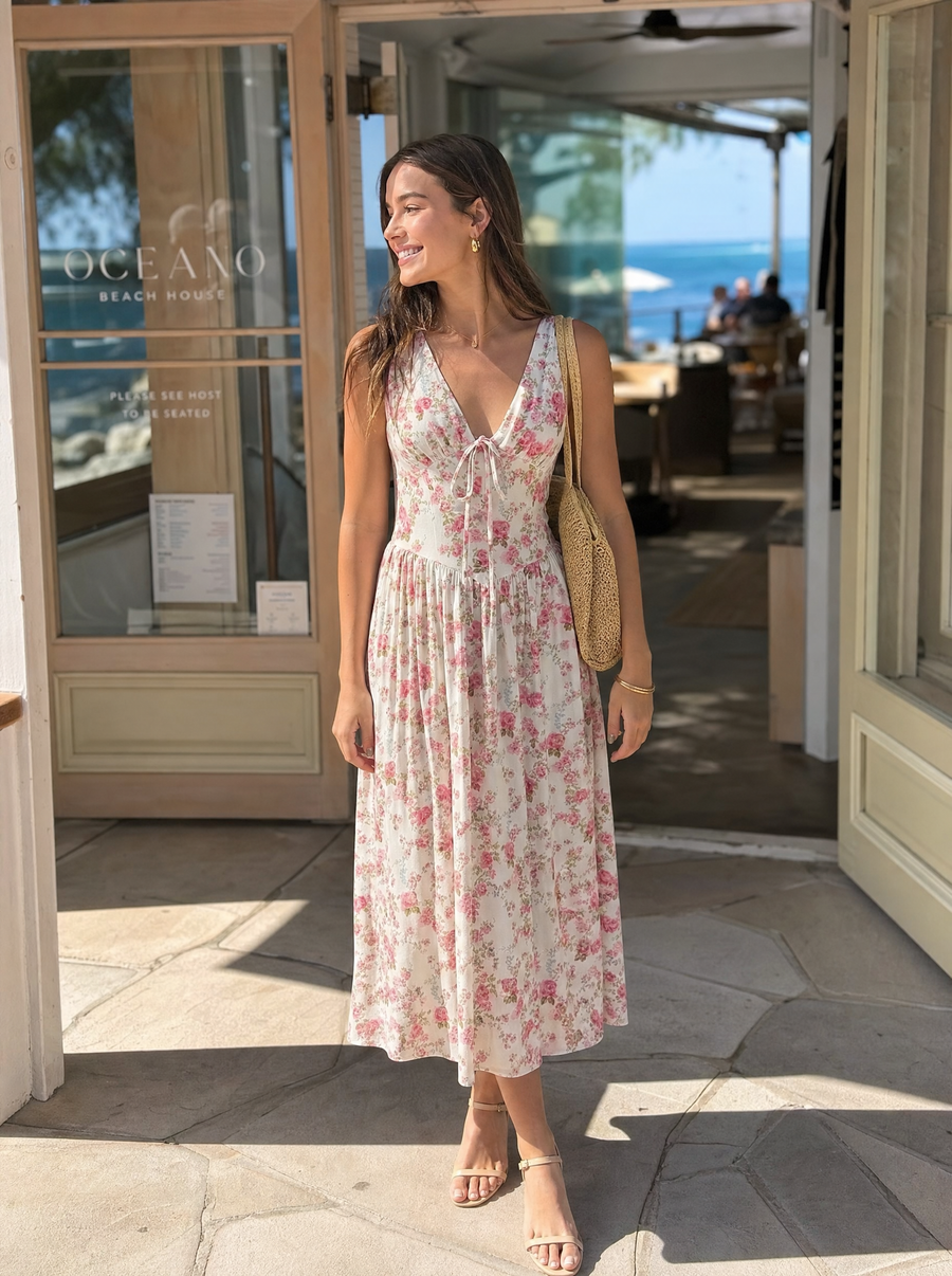 Cassiopeia Corset Style V Neck Midi Sundress