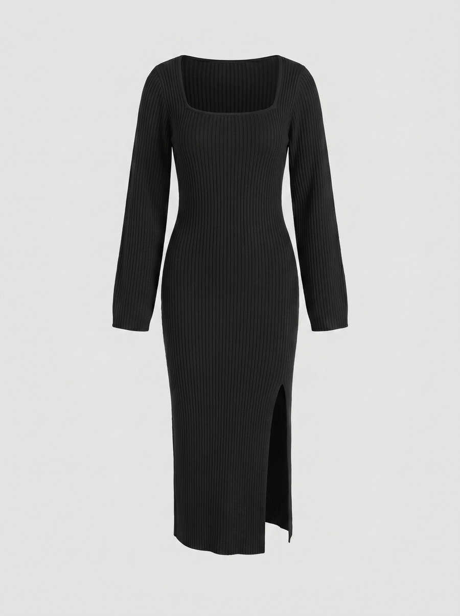 Paloma Long Sleeve Ribbed Knit Midi Dress