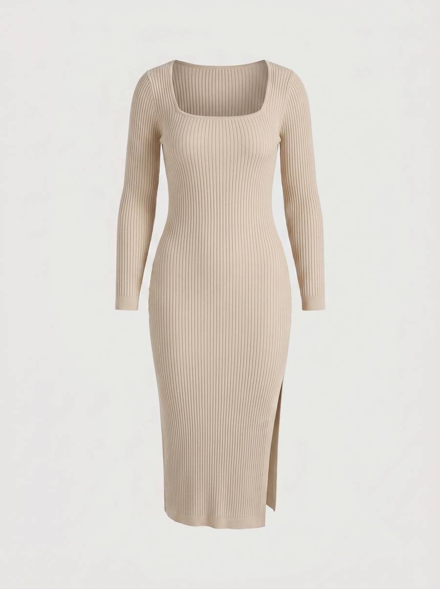 Paloma Long Sleeve Ribbed Knit Midi Dress