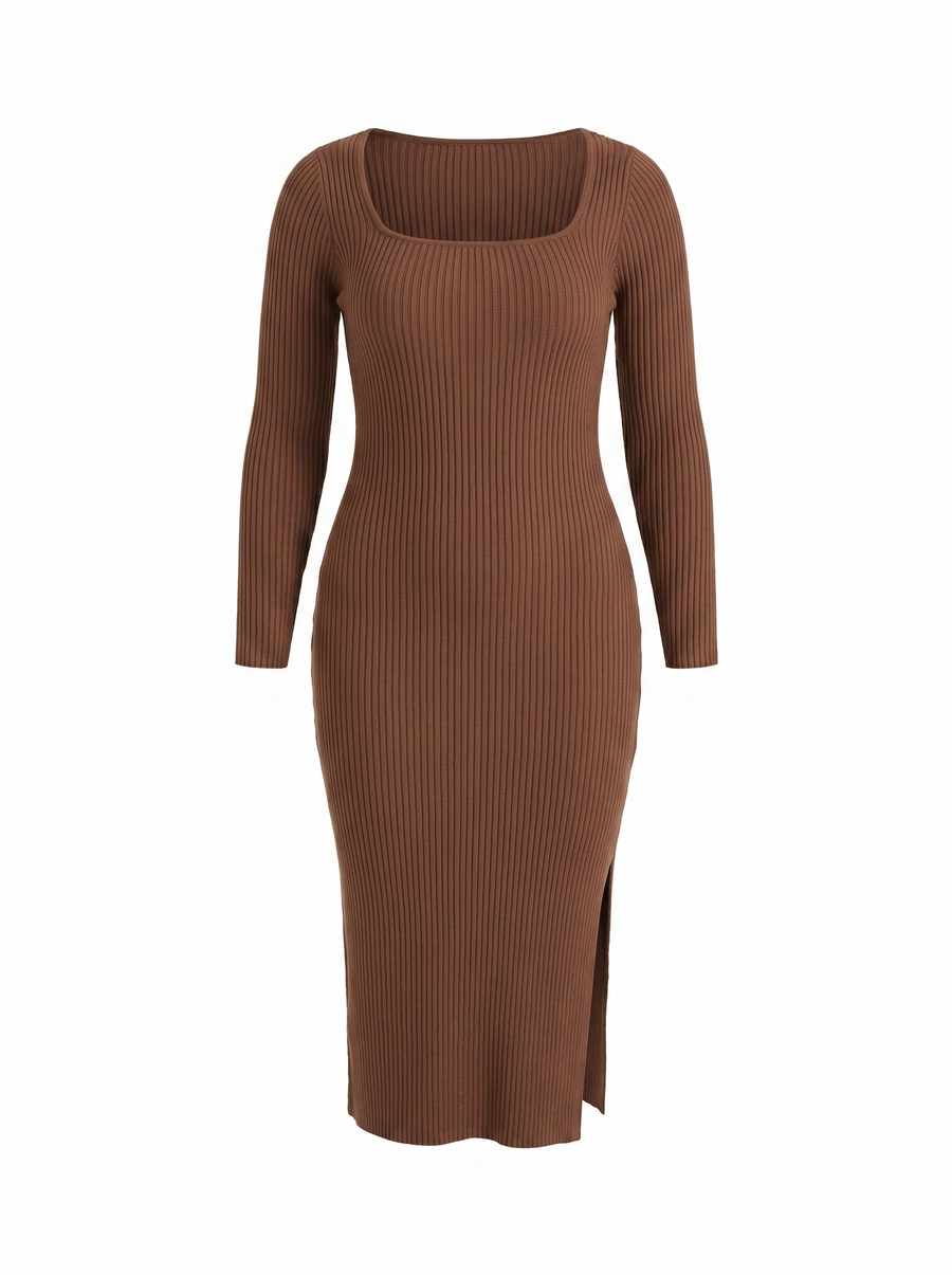 Paloma Long Sleeve Ribbed Knit Midi Dress