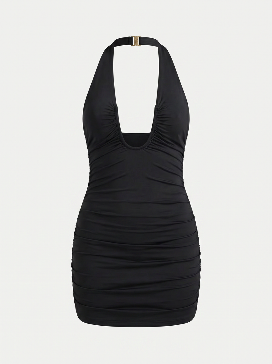 Elena Halter Neck Ruched Mini Dress
