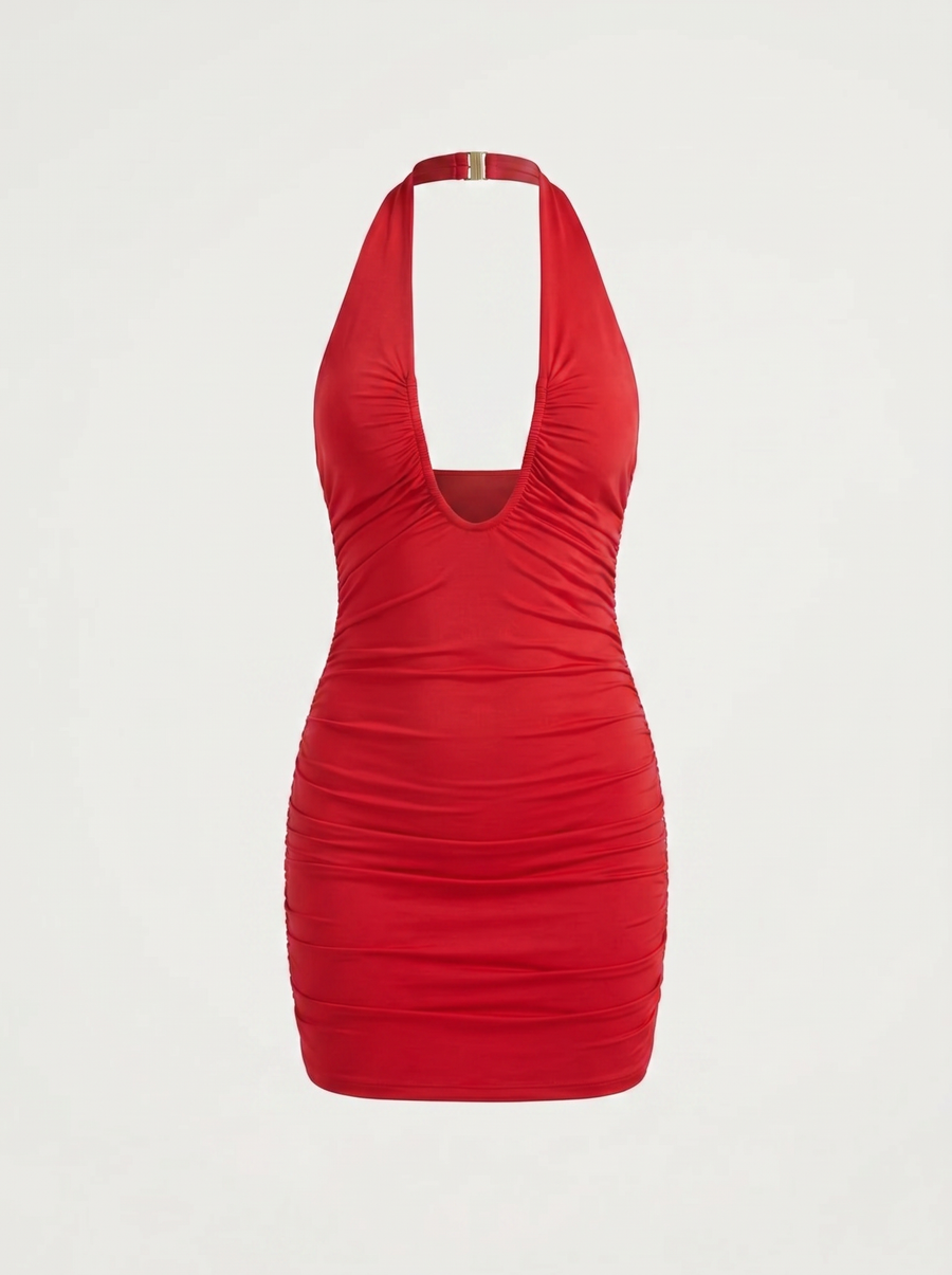 Elena Halter Neck Ruched Mini Dress