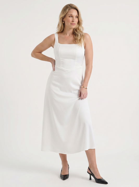 Amelina Square Neck Fitted Midi Dress
