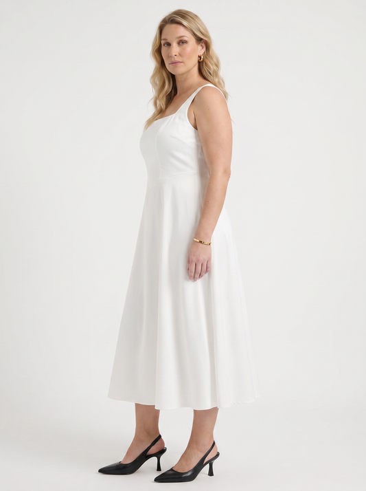Amelina Square Neck Fitted Midi Dress