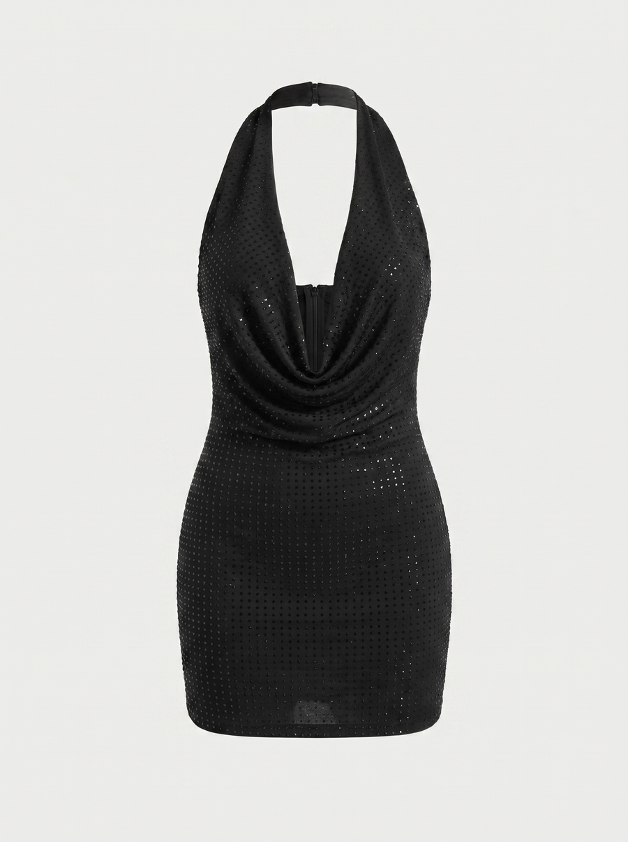 Miranda Glitter Cowl Neck Mini Dress