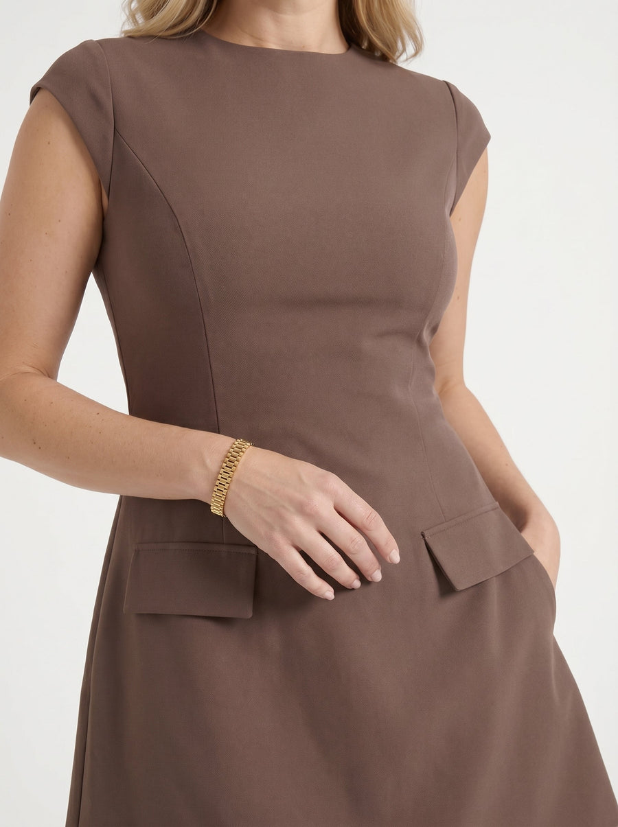Orlena Flap Pocket A Line Mini Dress