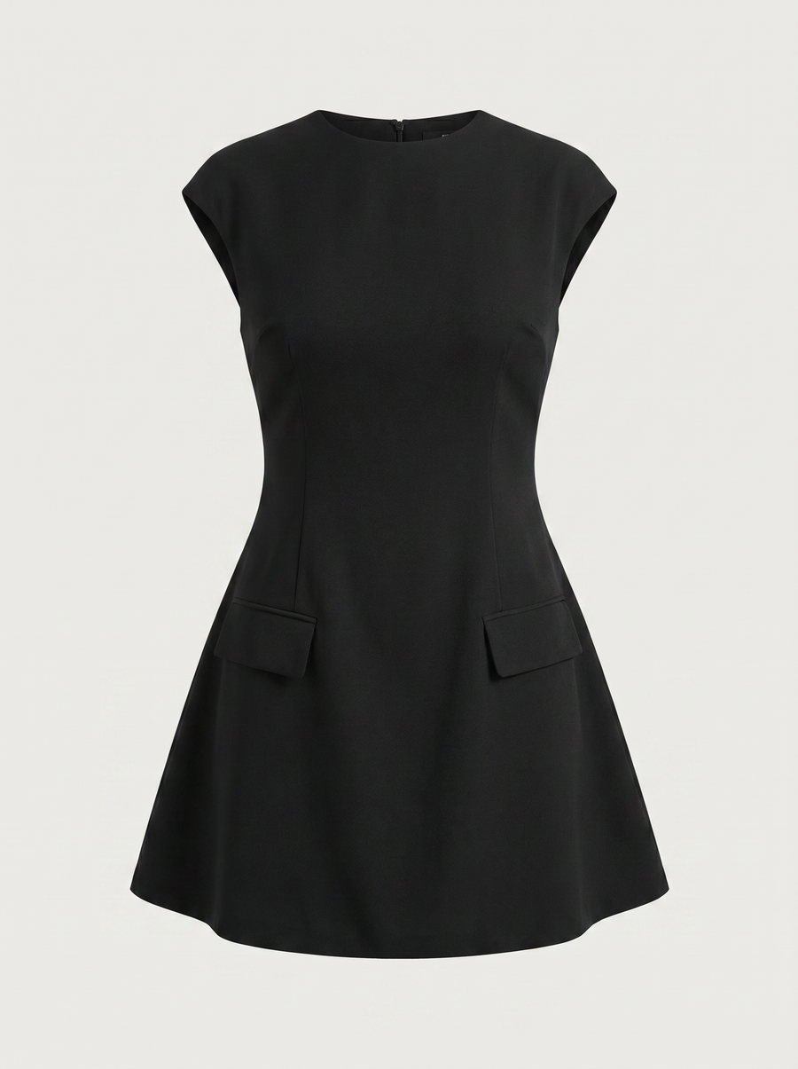 Orlena Flap Pocket A Line Mini Dress
