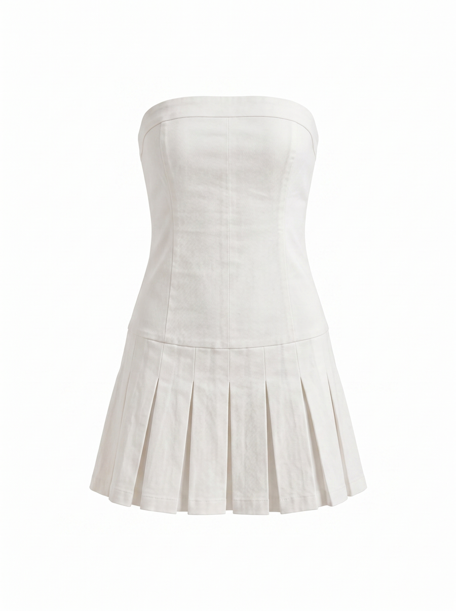 Isola Strapless Pleated Hem Mini Dress