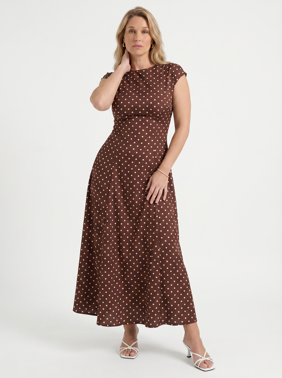 Vionna Polka Dot Cap Sleeve Maxi Dress