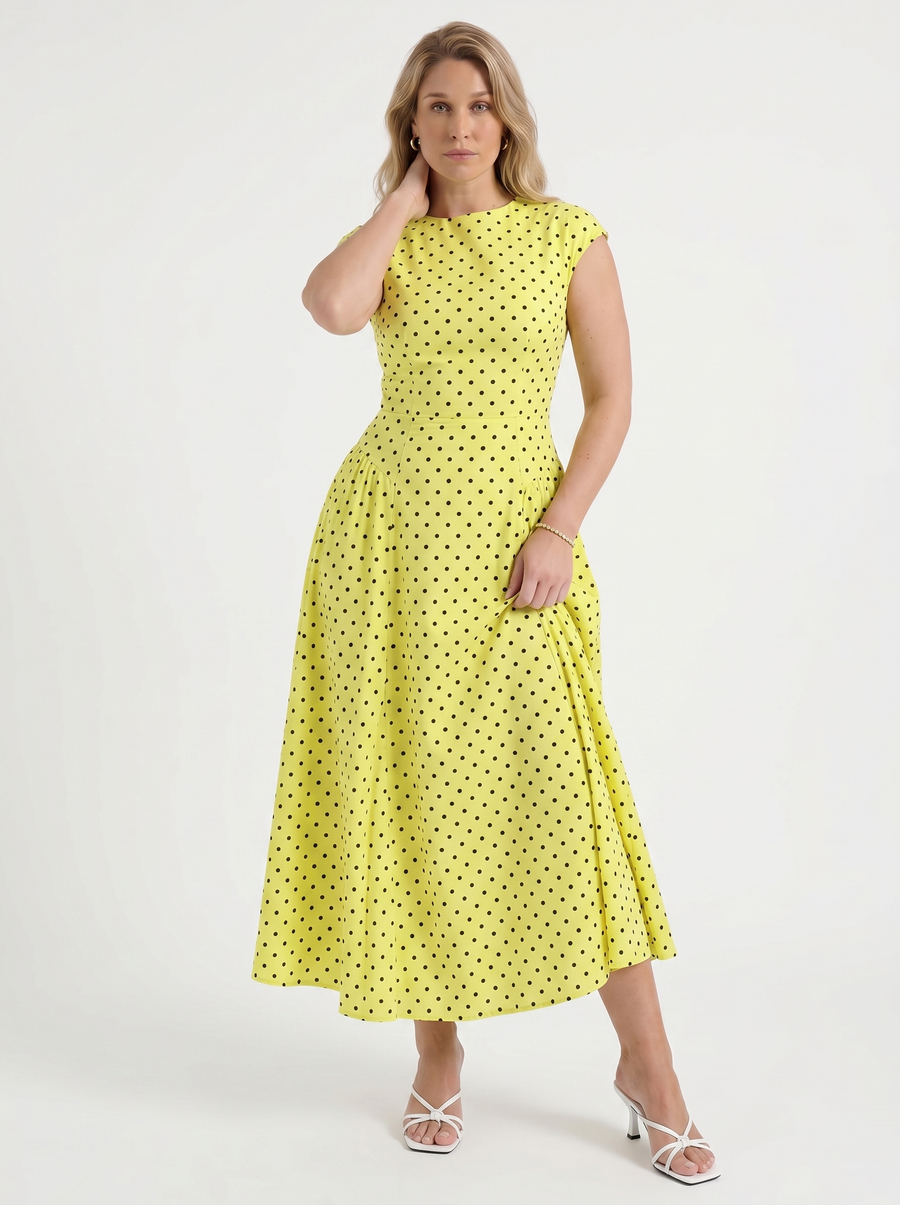 Vionna Polka Dot Cap Sleeve Maxi Dress