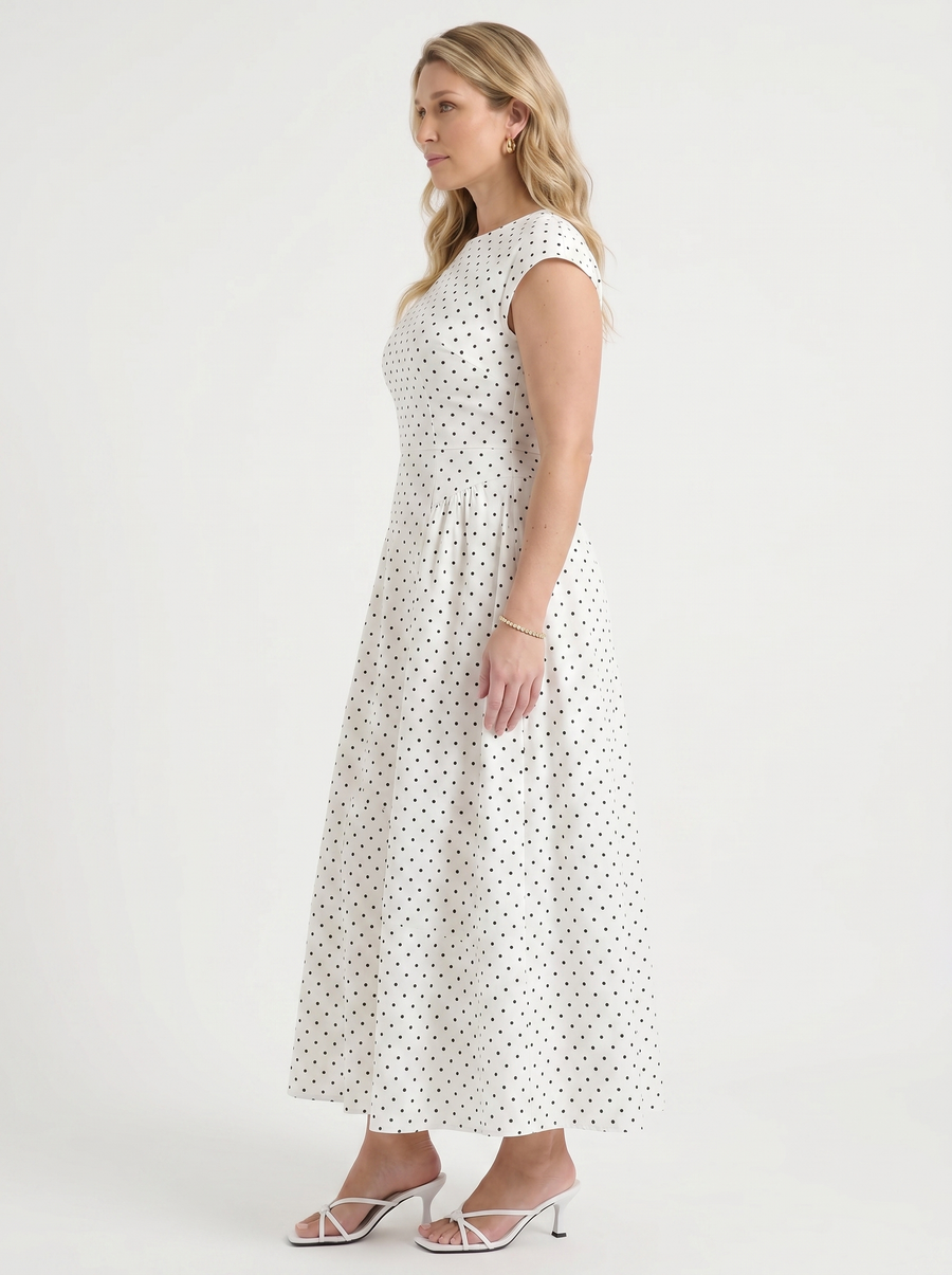 Vionna Polka Dot Cap Sleeve Maxi Dress