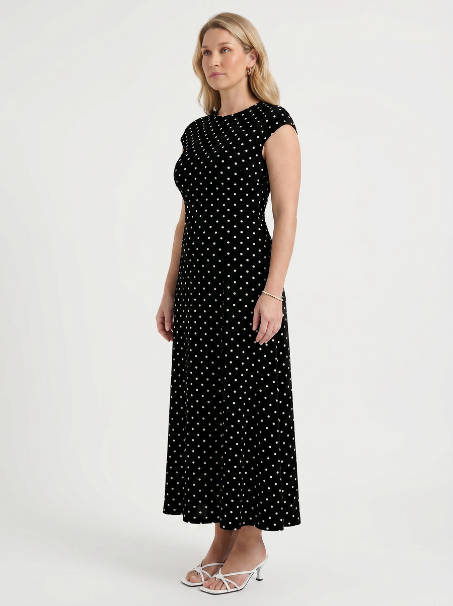 Vionna Polka Dot Cap Sleeve Maxi Dress