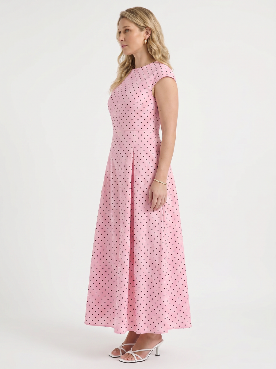 Vionna Polka Dot Cap Sleeve Maxi Dress