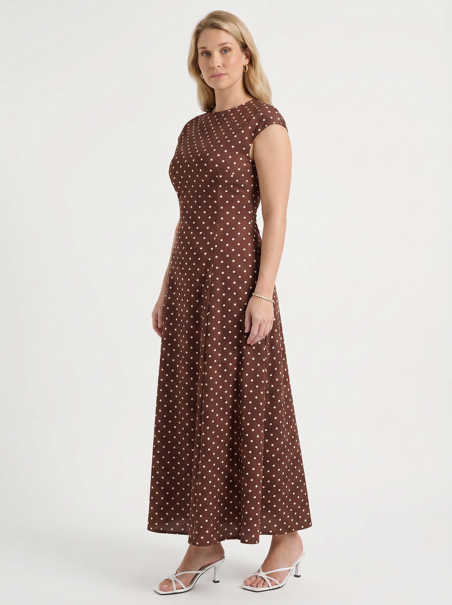 Vionna Polka Dot Cap Sleeve Maxi Dress