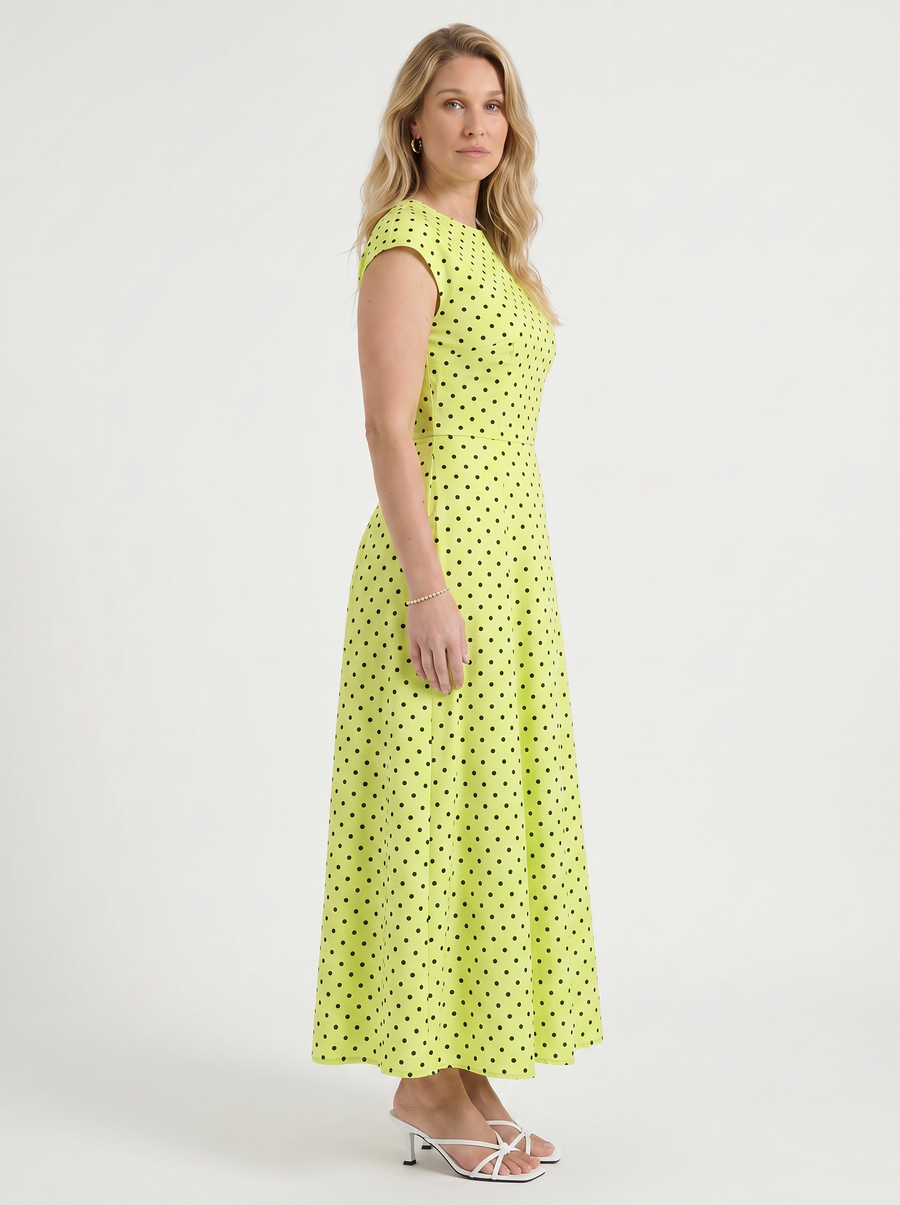 Vionna Polka Dot Cap Sleeve Maxi Dress