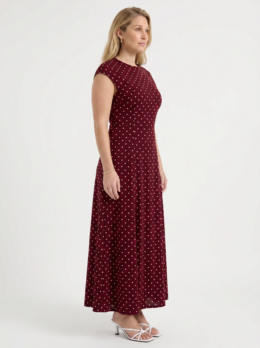 Vionna Polka Dot Cap Sleeve Maxi Dress