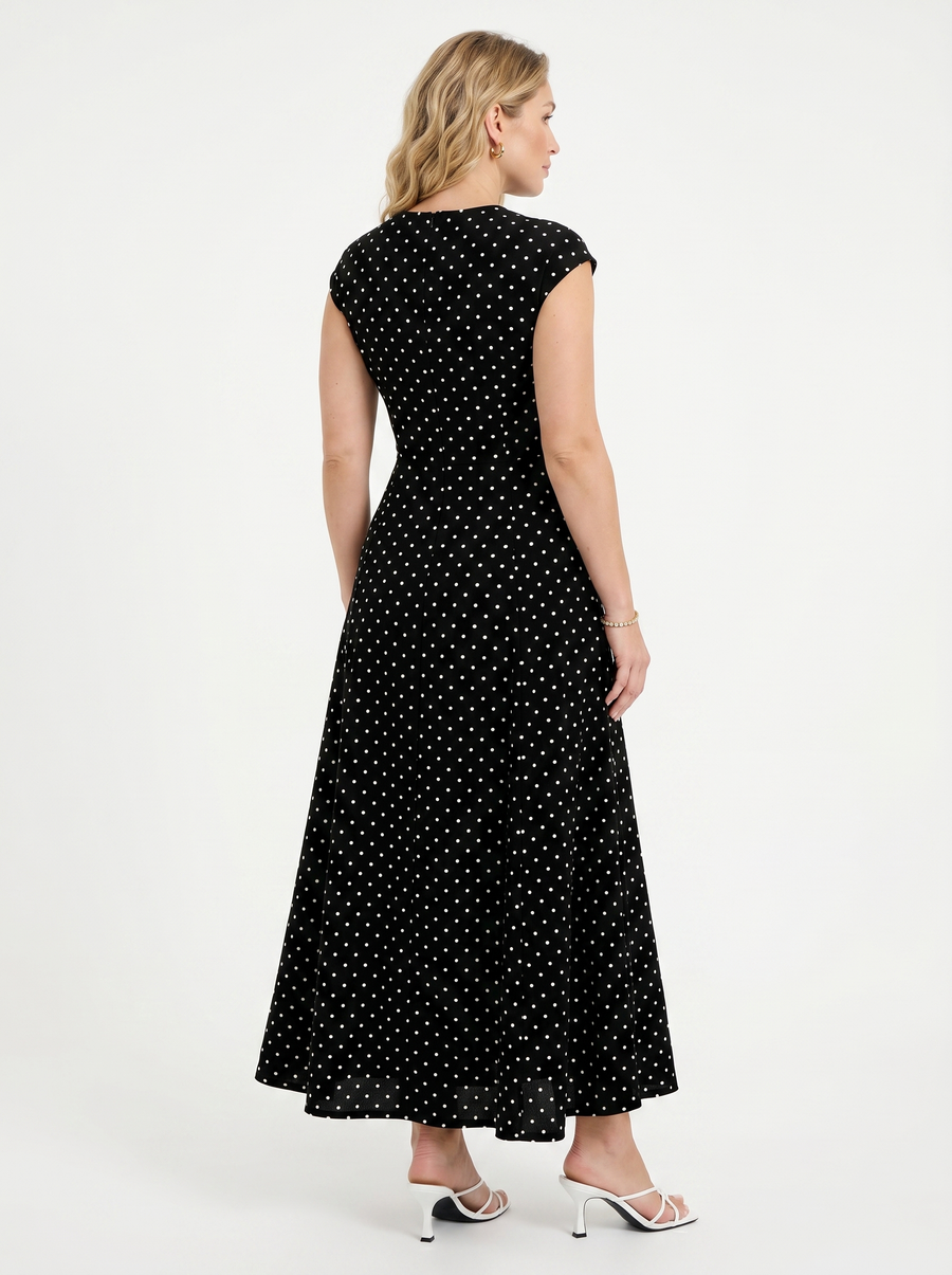 Vionna Polka Dot Cap Sleeve Maxi Dress