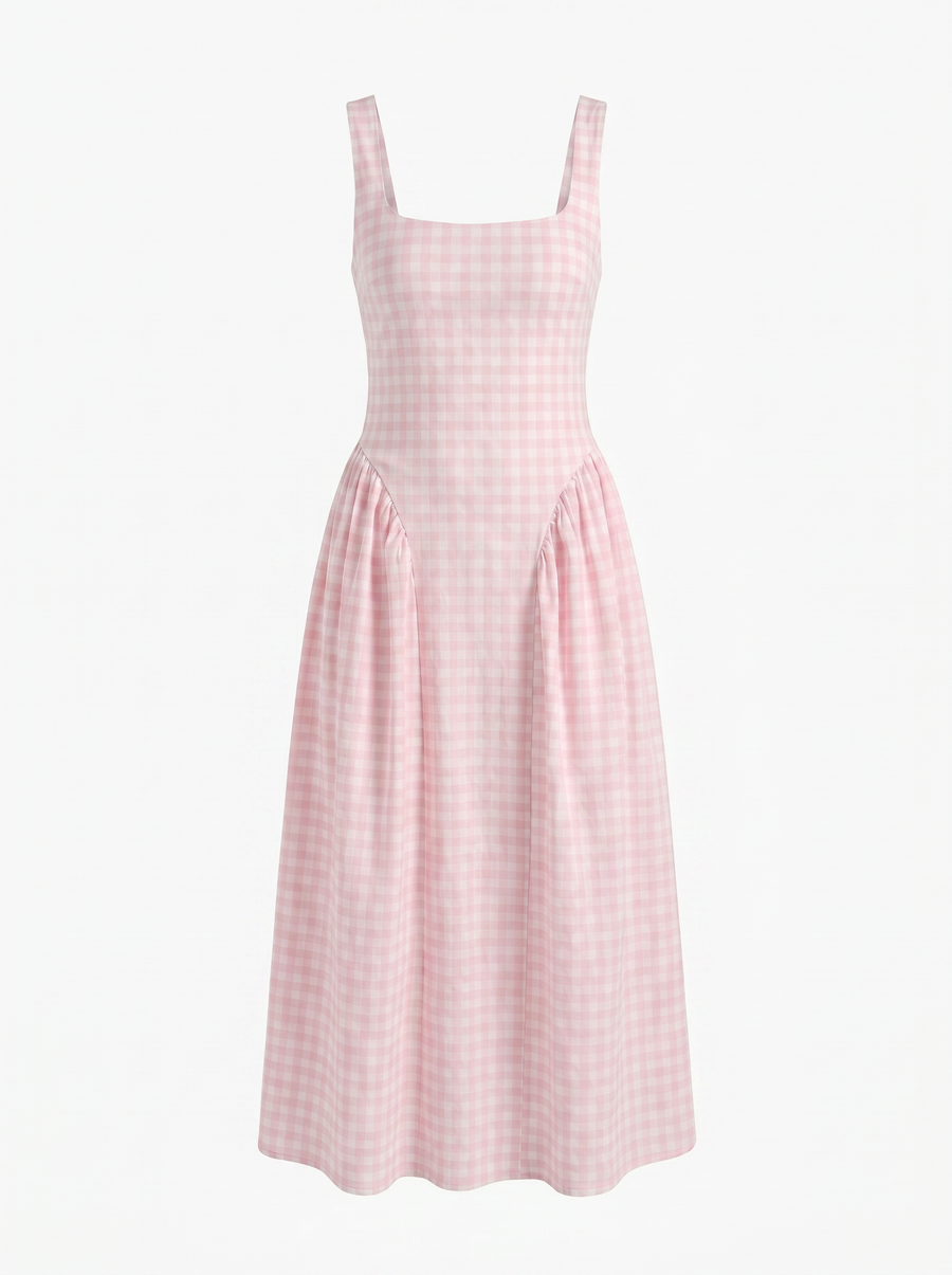 Cleo Check Pleated Skirt Midi Dress