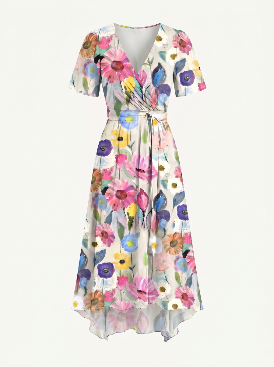 Sharnie Floral Wrap High Low Midi Dress