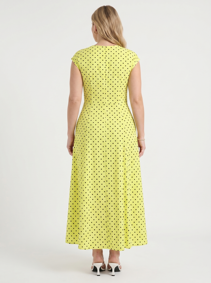 Vionna Polka Dot Cap Sleeve Maxi Dress