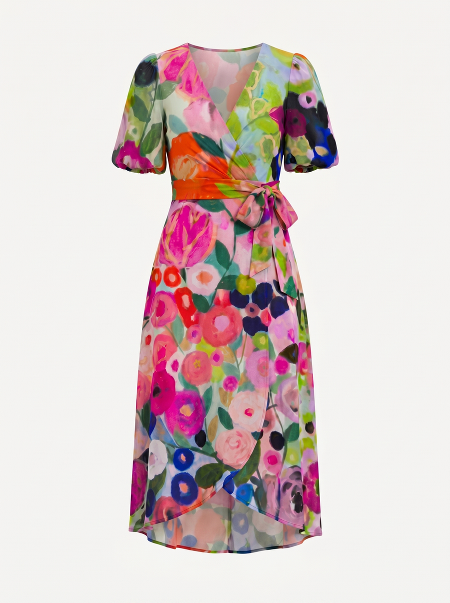 Sharnie Floral Wrap High Low Midi Dress