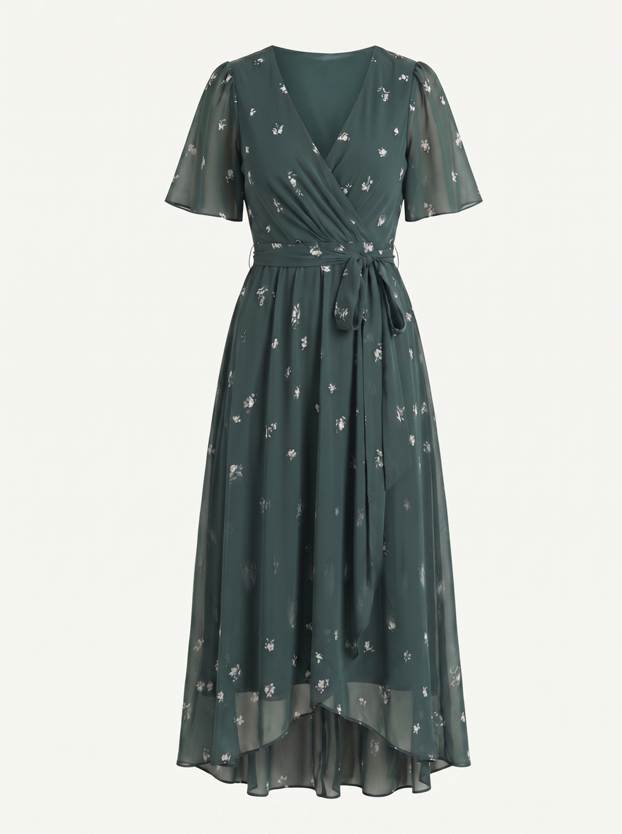 Sharnie Floral Wrap High Low Midi Dress