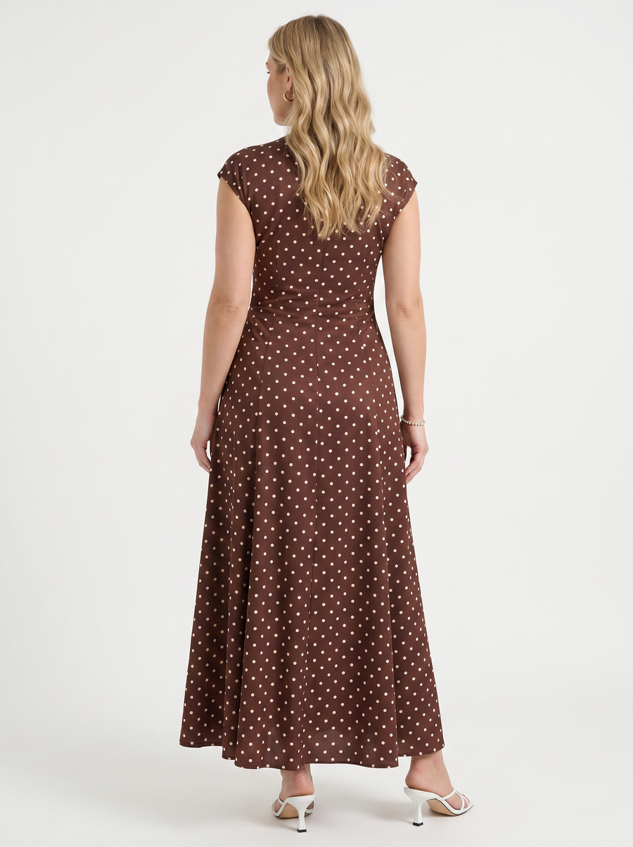 Vionna Polka Dot Cap Sleeve Maxi Dress