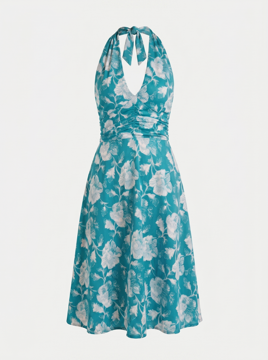 Astrid Floral Halter Neck Wrap Midi Dress
