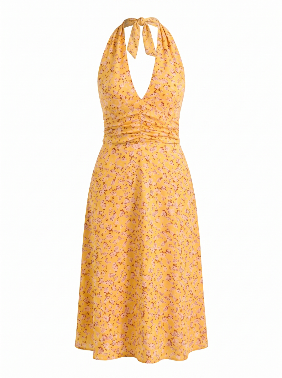 Astrid Floral Halter Neck Wrap Midi Dress