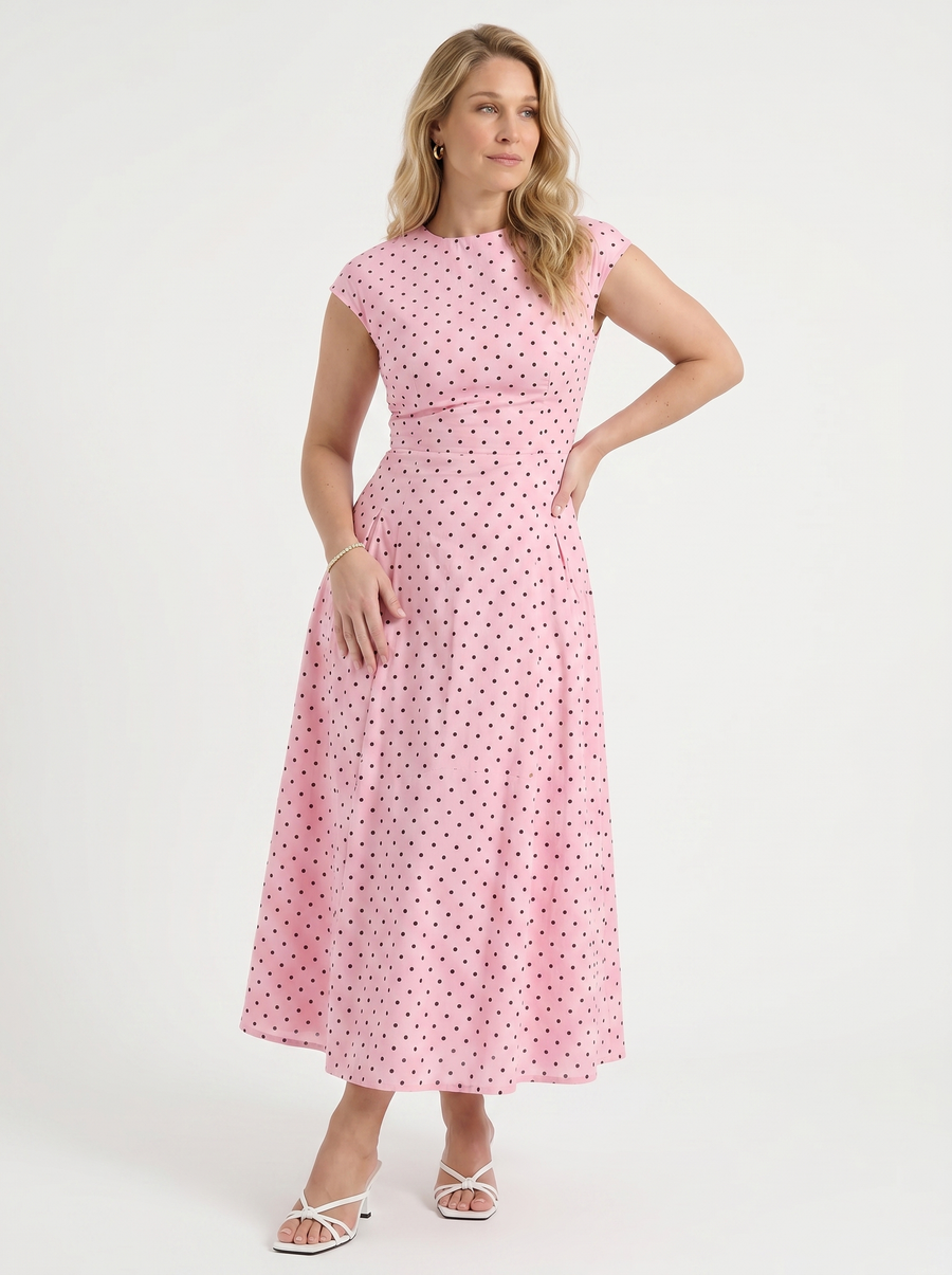 Vionna Polka Dot Cap Sleeve Maxi Dress