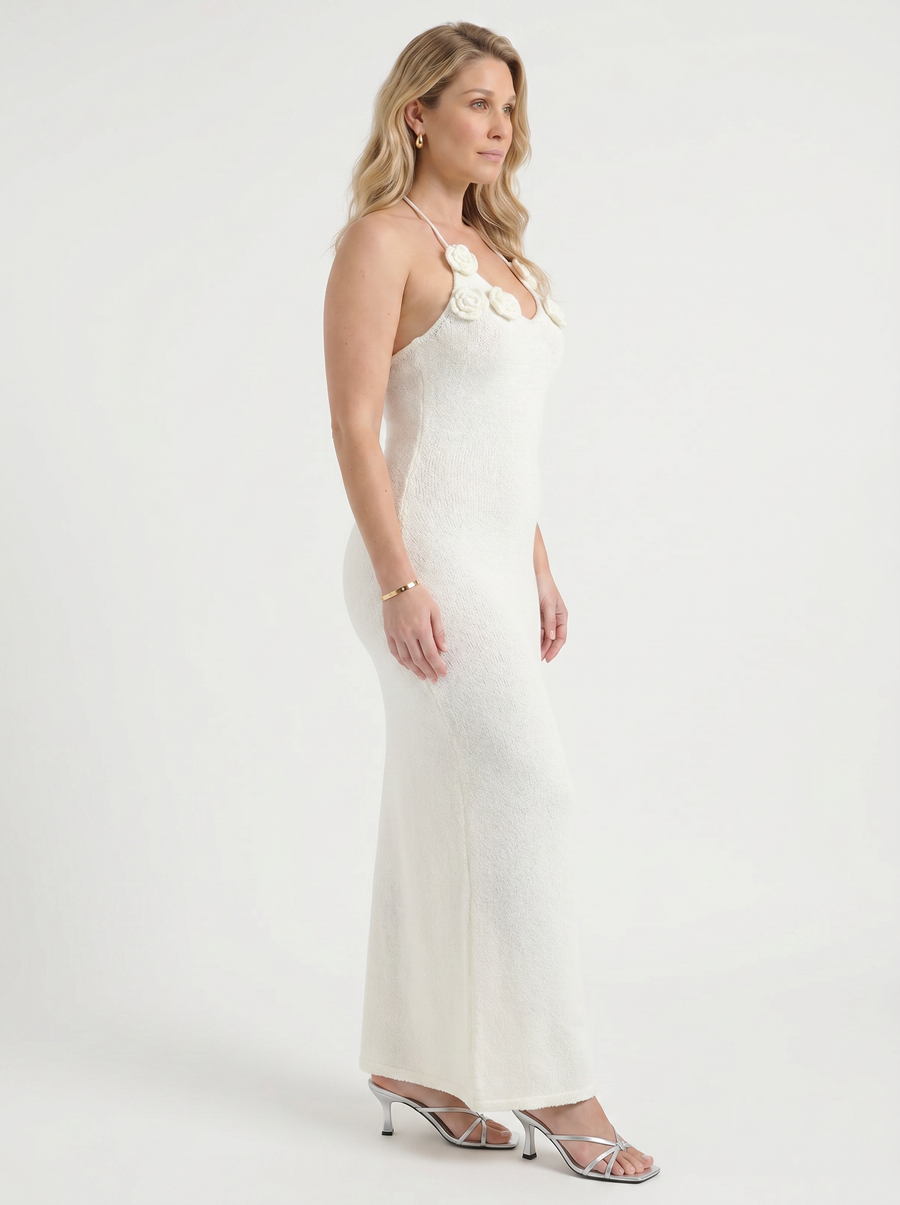 Gabriela Crochet Strap Open Back Knit Maxi Dress