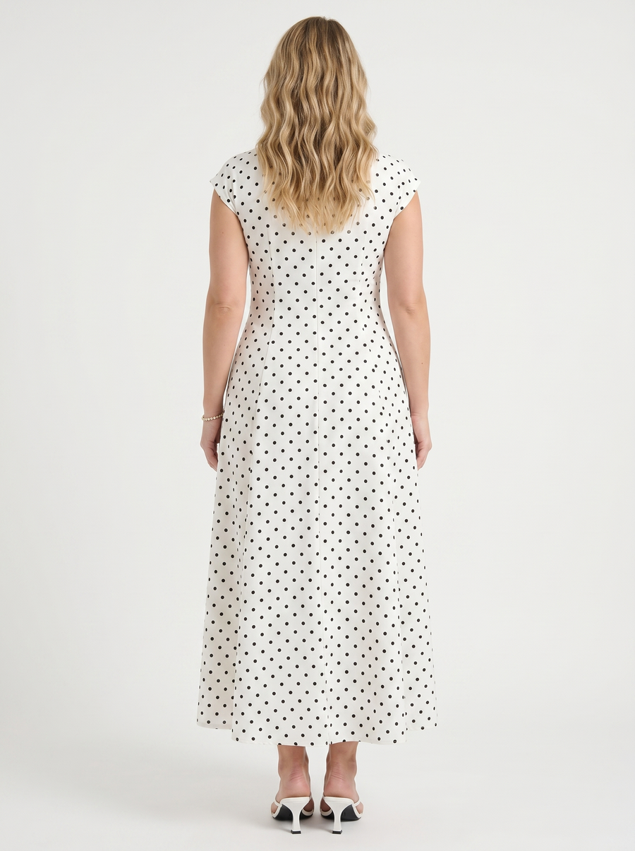 Vionna Polka Dot Cap Sleeve Maxi Dress