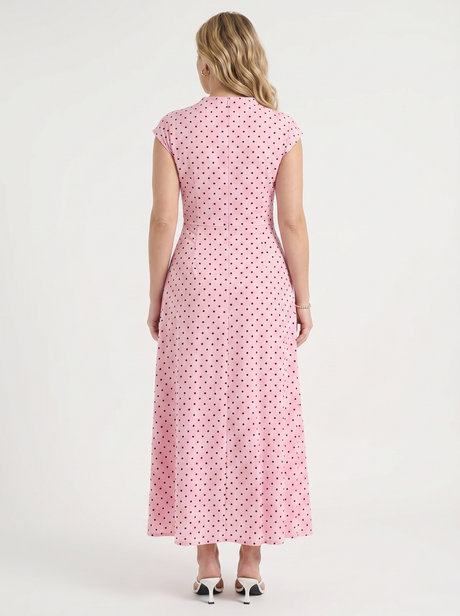 Vionna Polka Dot Cap Sleeve Maxi Dress