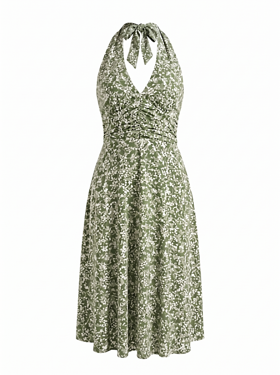 Astrid Floral Halter Neck Wrap Midi Dress