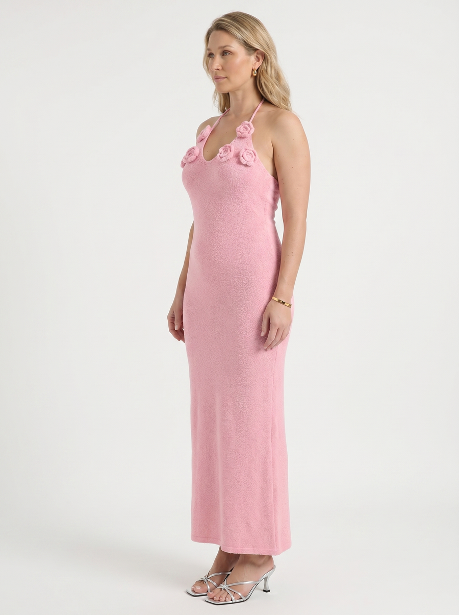 Gabriela Crochet Strap Open Back Knit Maxi Dress
