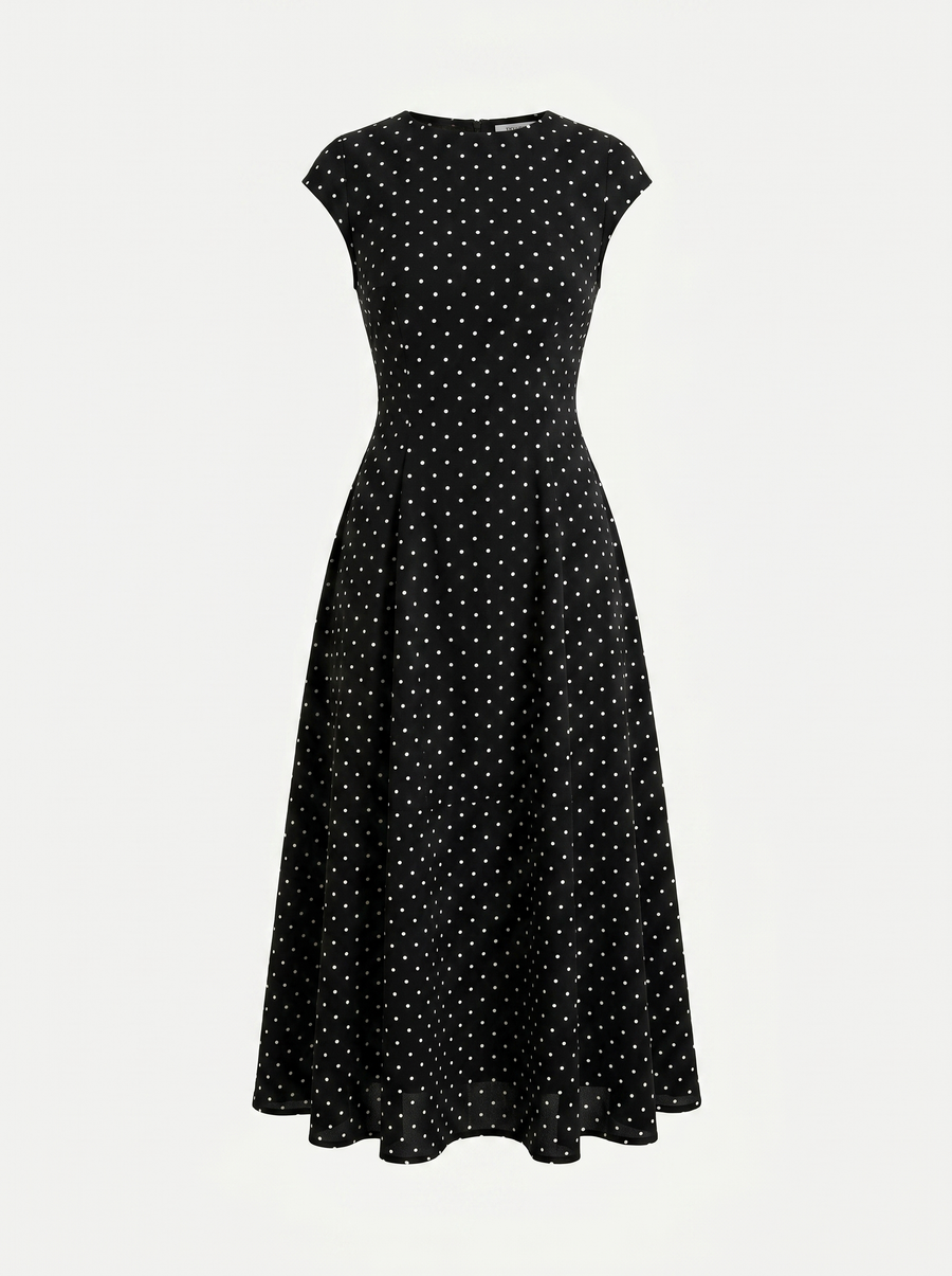 Vionna Polka Dot Cap Sleeve Maxi Dress