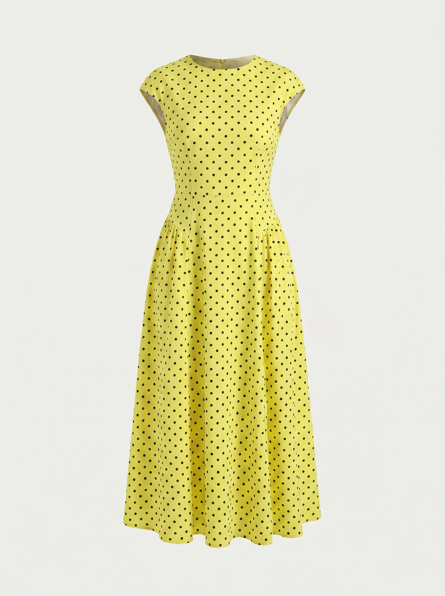 Vionna Polka Dot Cap Sleeve Maxi Dress