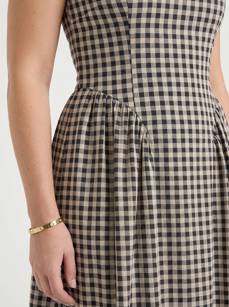 Cleo Check Pleated Skirt Midi Dress