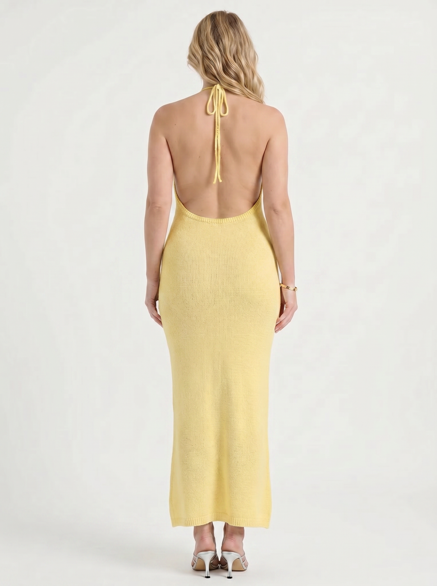 Gabriela Crochet Strap Open Back Knit Maxi Dress