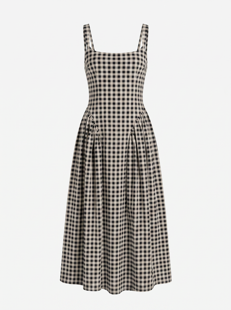 Cleo Check Pleated Skirt Midi Dress