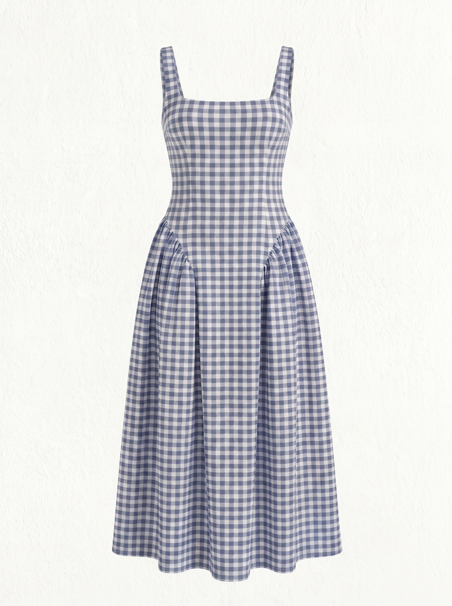 Cleo Check Pleated Skirt Midi Dress