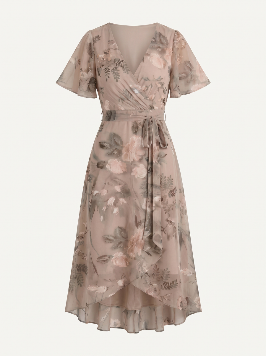 Sharnie Floral Wrap High Low Midi Dress