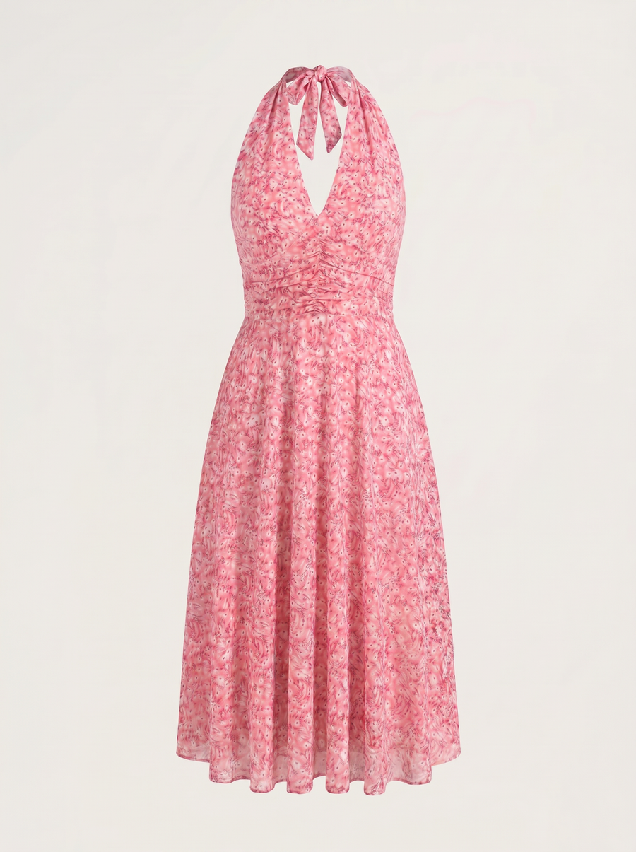 Astrid Floral Halter Neck Wrap Midi Dress