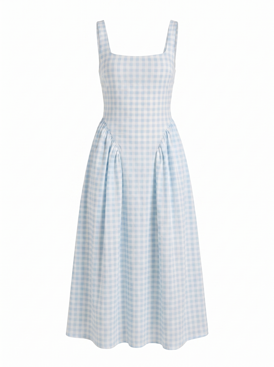 Cleo Check Pleated Skirt Midi Dress