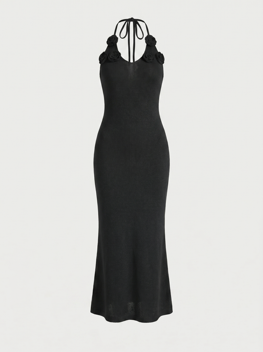 Gabriela Crochet Strap Open Back Knit Maxi Dress