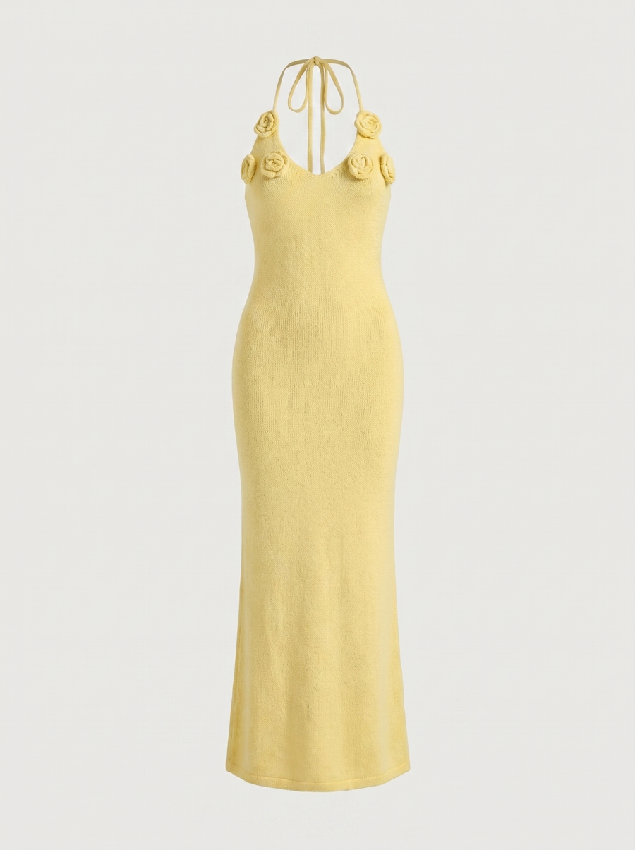 Gabriela Crochet Strap Open Back Knit Maxi Dress