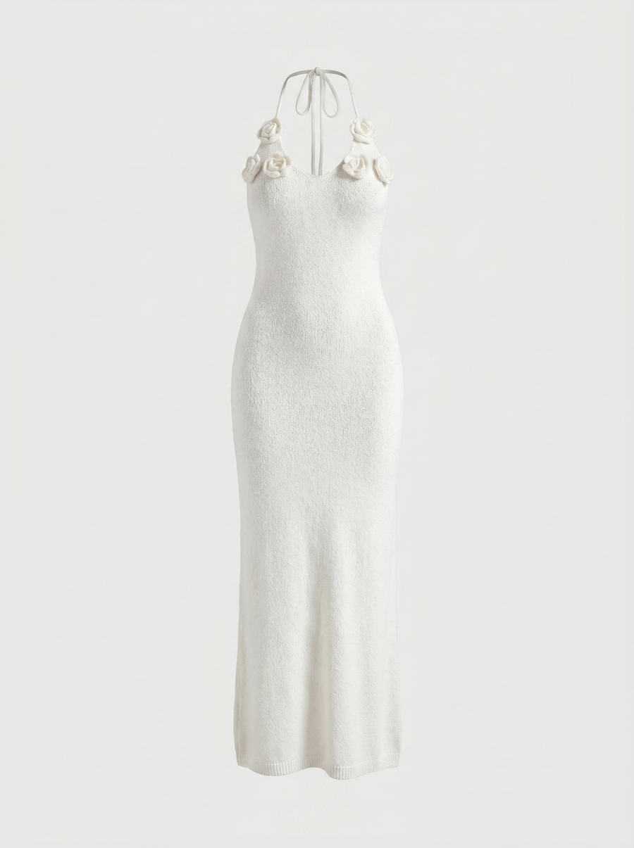 Gabriela Crochet Strap Open Back Knit Maxi Dress
